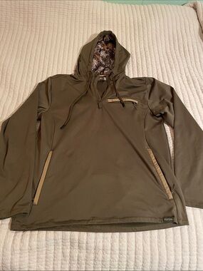 Men's brown Hooded Pullover Shirt Jacket with Contrast Trim